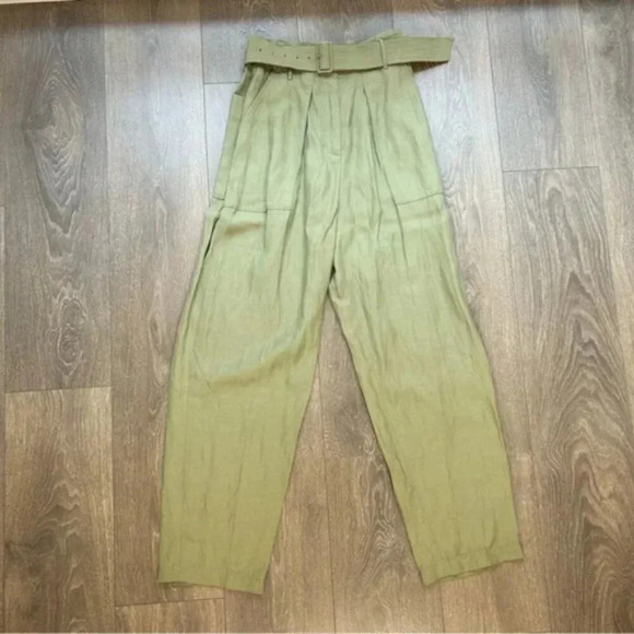 Aritzia Wilfred Le Fou Leonce Belted Pants High rise waist tapered pleated green - Picture 6 of 16